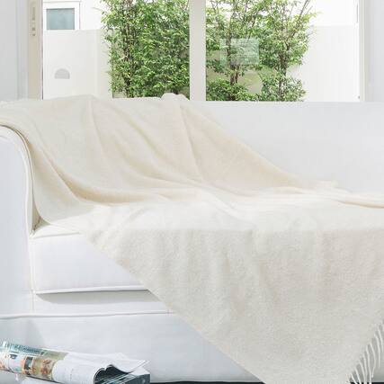 Front. Cheer Collection - Cheer Collection Ultra Soft Knit Throw Blanket with Fringe Edges Lightweight and Cozy 50 x 60 Inches - Ivory.