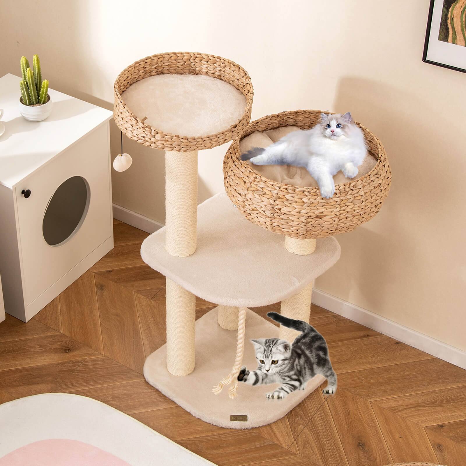 Alt View 1. Costway - Costway 41" Hand-Made Cat Tree Tower Natural Bowl Shaped w/ 2 Perch.