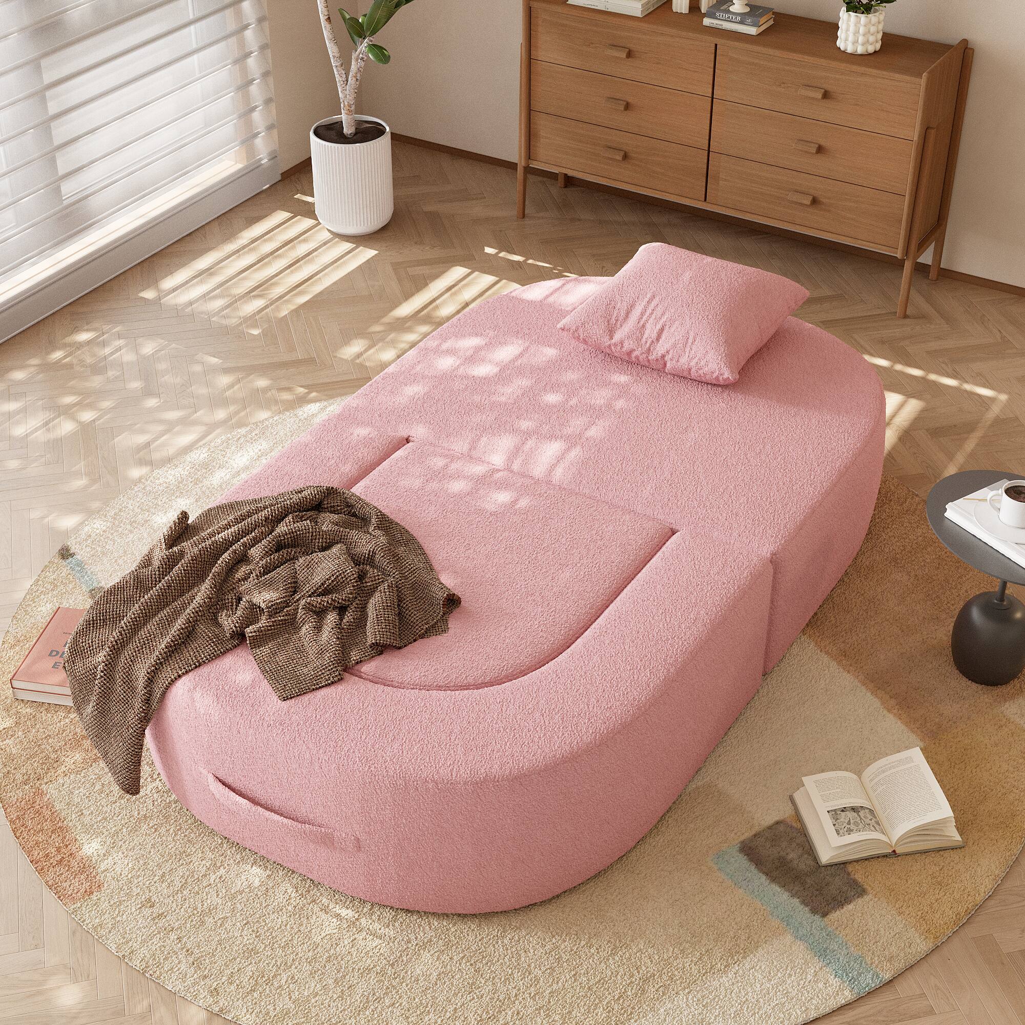 Alt View 1. Yardgrace - Boneless Sofa Chair Lounge Chair for Living Room, Modern Convertible Upholstered Sofa, Comfy Sherpa Leisure Couch - Pink.