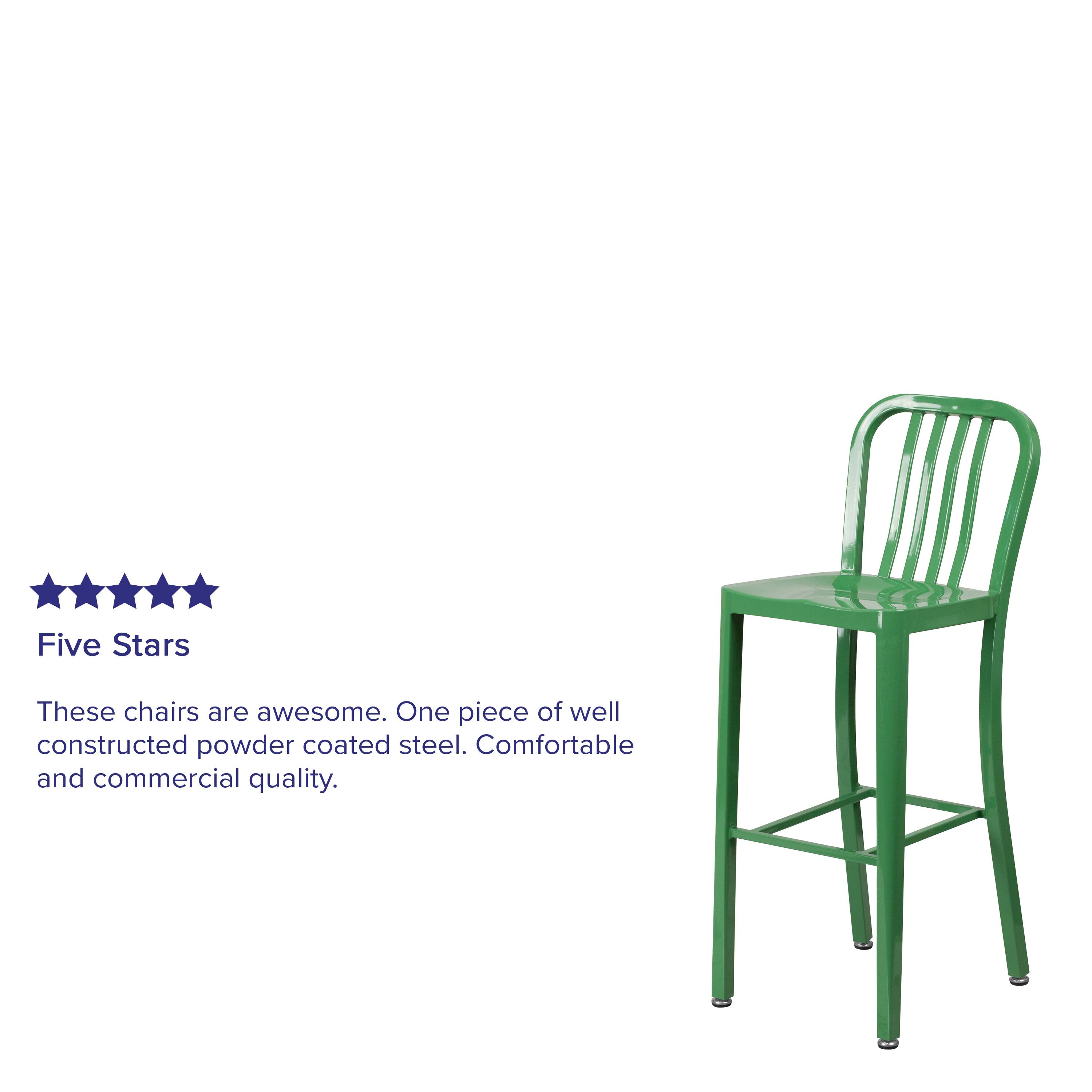 Five Stars

These chairs are awesome. One piece of well constructed powder coated steel. Comfortable and commercial quality.