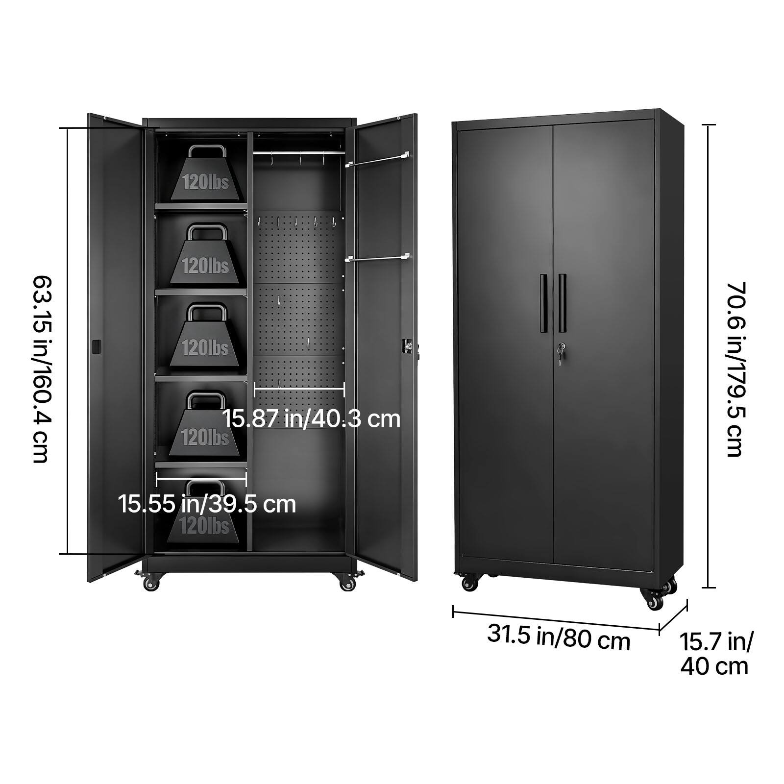 120lbs  
63.15 in/160.4 cm  
120lbs  
15.87 in/40.3 cm  
120lbs  
70.6 in/179.5 cm  
15.55 in/39.5 cm  
120lbs  
31.5 in/80 cm  
15.7 in/40 cm