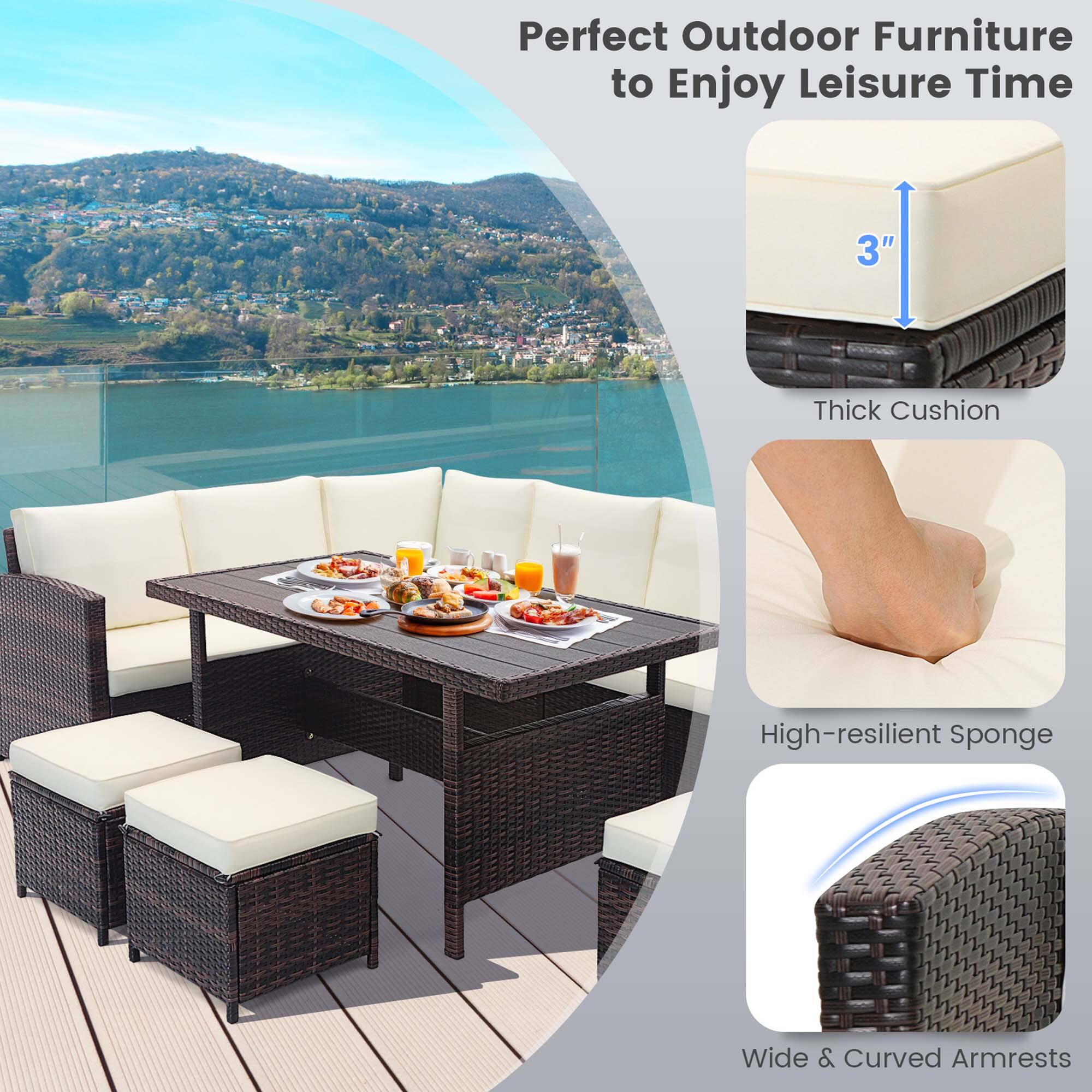 Perfect Outdoor Furniture to Enjoy Leisure Time: 3" Thick Cushion, High-resilient Sponge, Wide & Curved Armrests