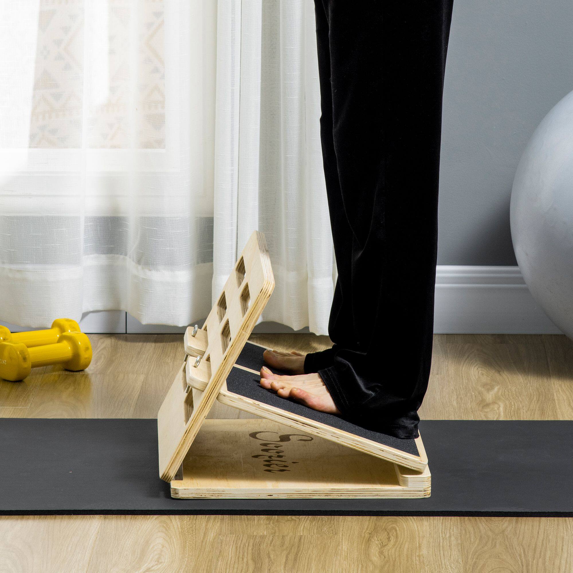 Alt View 1. Soozier - Slant Board, Adjustable Calf Stretcher Incline Board for Calf Stretching, Non-Slip and Foldable for Portability - Natural Wood.