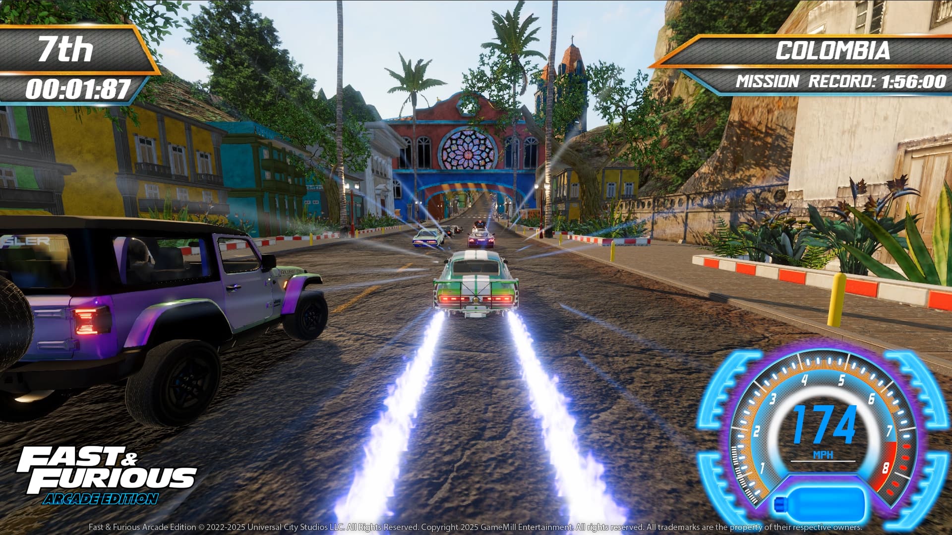 7th
00:01:87
COLOMBIA
MISSION RECORD: 1:56:00
FAST & FURIOUS
ARCADE EDITION
174 MPH
Fast & Furious Arcade Edition
© 2022-2025 Universal City Studios LLC. All Rights Reserved.
© 2025 GameMill Entertainment. All rights reserved.
All trademarks are the property of their respective owners.