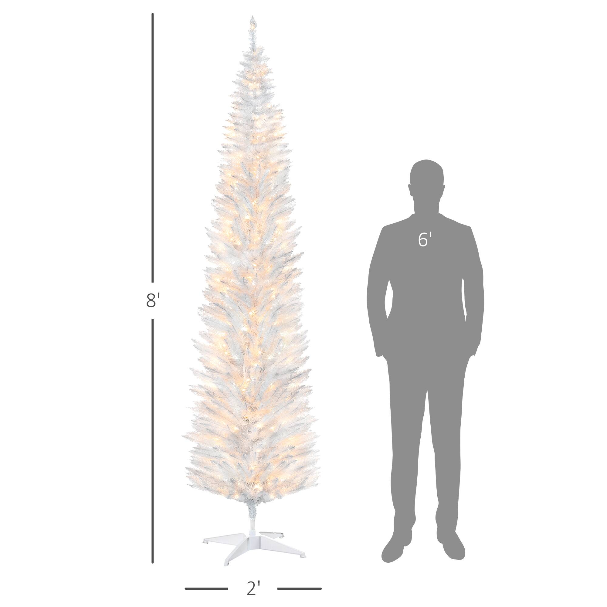 Alt View 2. Homcom - Tall Pre-Lit Slim Noble Fir Artificial Christmas Tree with 300 Warm White LED Lights and 618 Tips, for Christmas - White.