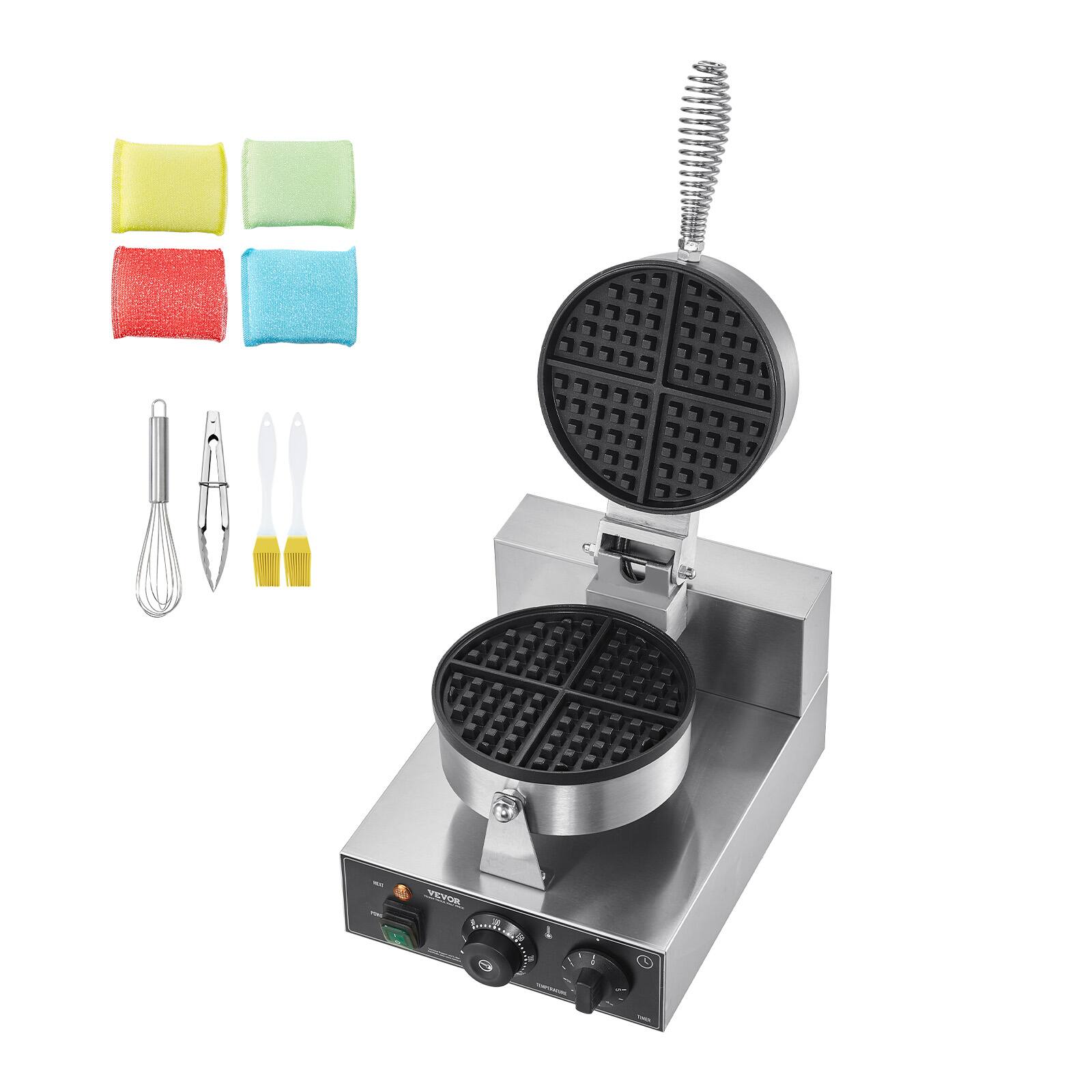 Alt View 5. VEVOR - Commercial Waffle Maker, 1230W Round Waffle Baker Machine,Non-Stick Stainless Steel Belgian Waffle Iron with Temperature - Silver;Black.