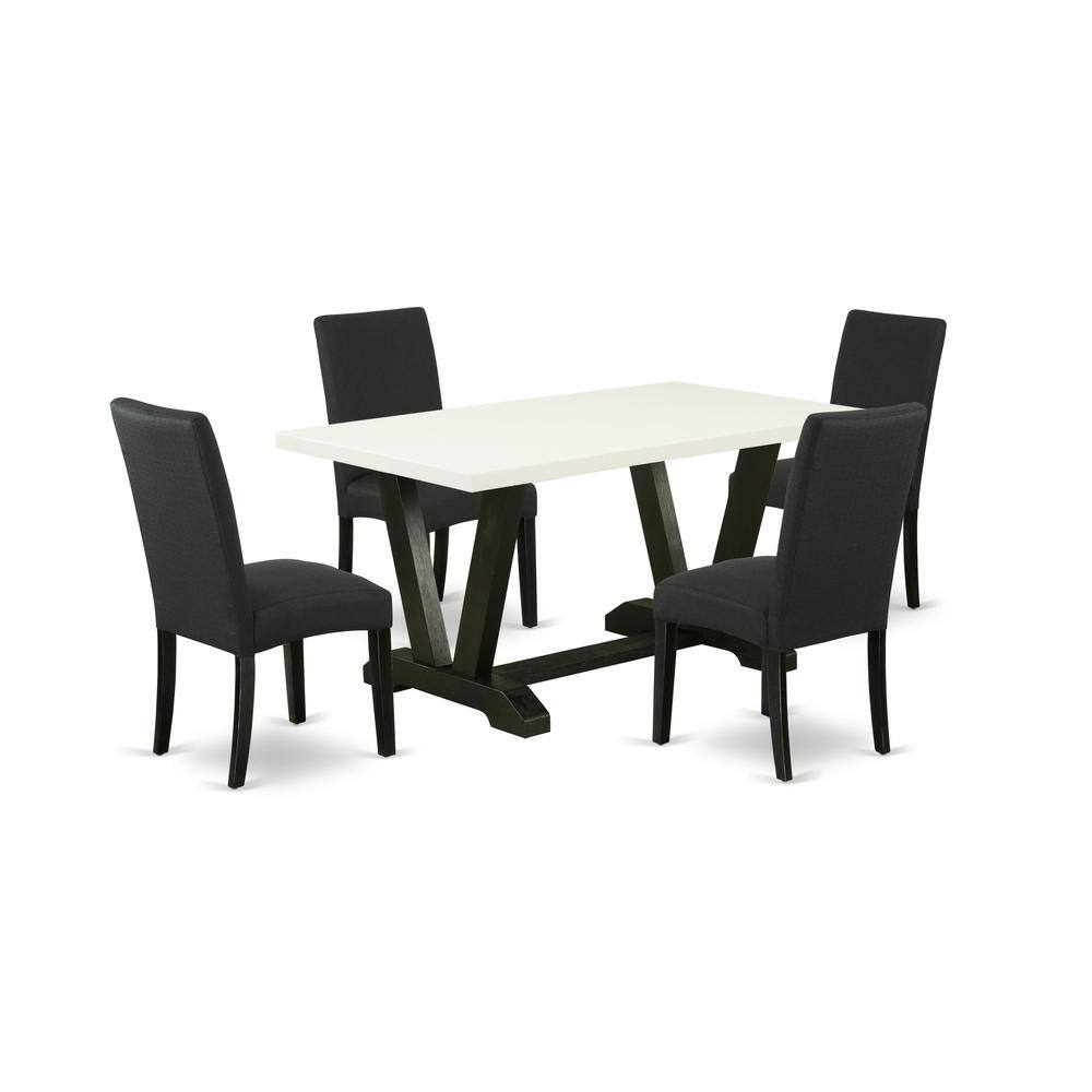 Left. East West Furniture - East West Furniture V626DR124-5 5-Pc Dining Table Set- 4 Upholstered Dining Chairs with Black Linen Fabric Seat and - Multi-Color.