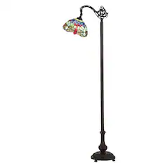 Front. Jonathan Y - Dragonfly Tiffany-Style 60" Arched LED Floor Lamp, Bronze - Bronze.