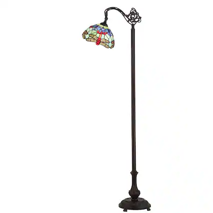Front. Jonathan Y - Dragonfly Tiffany-Style 60" Arched LED Floor Lamp, Bronze - Bronze.