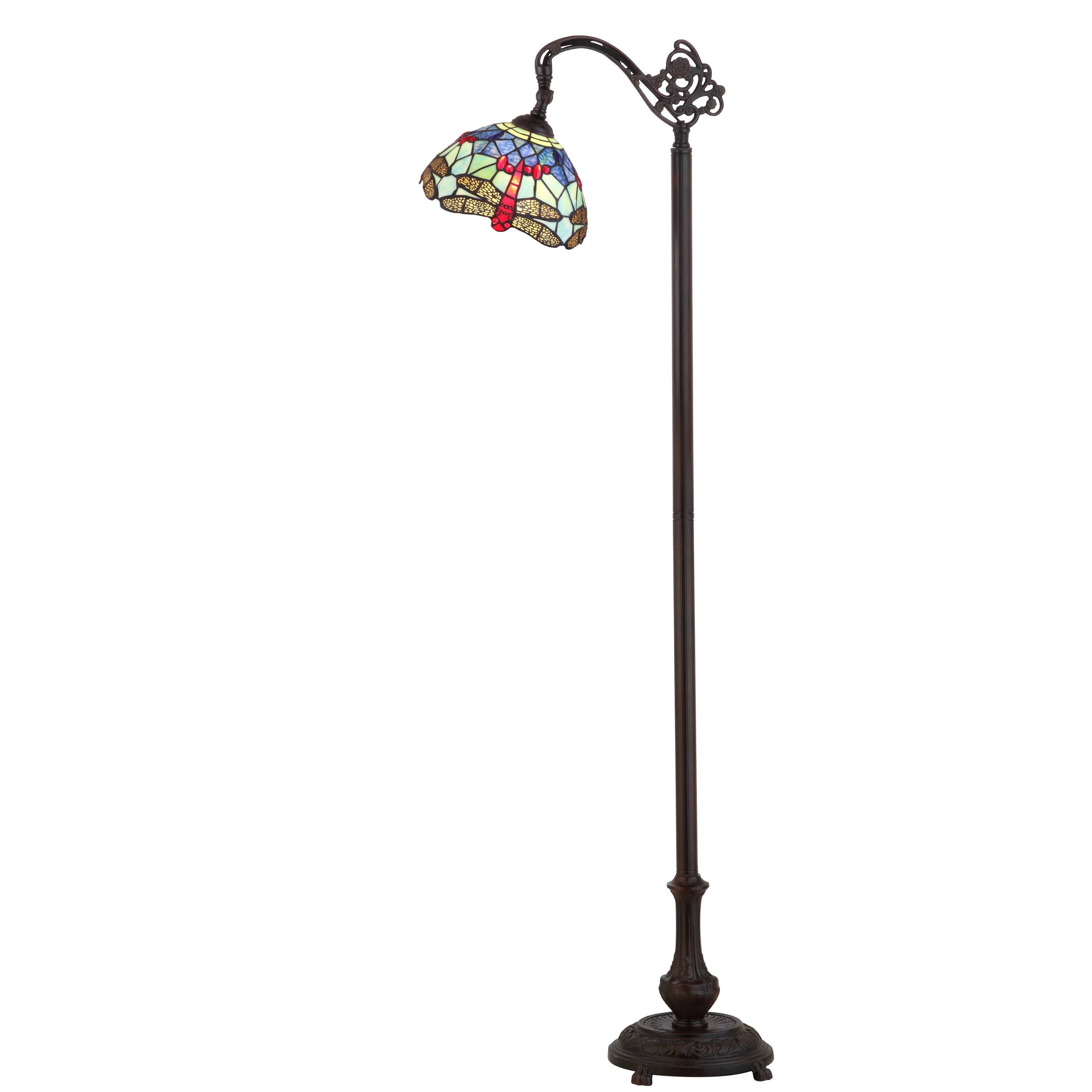 Front. Jonathan Y - Dragonfly Tiffany-Style 60" Arched LED Floor Lamp, Bronze - Bronze.