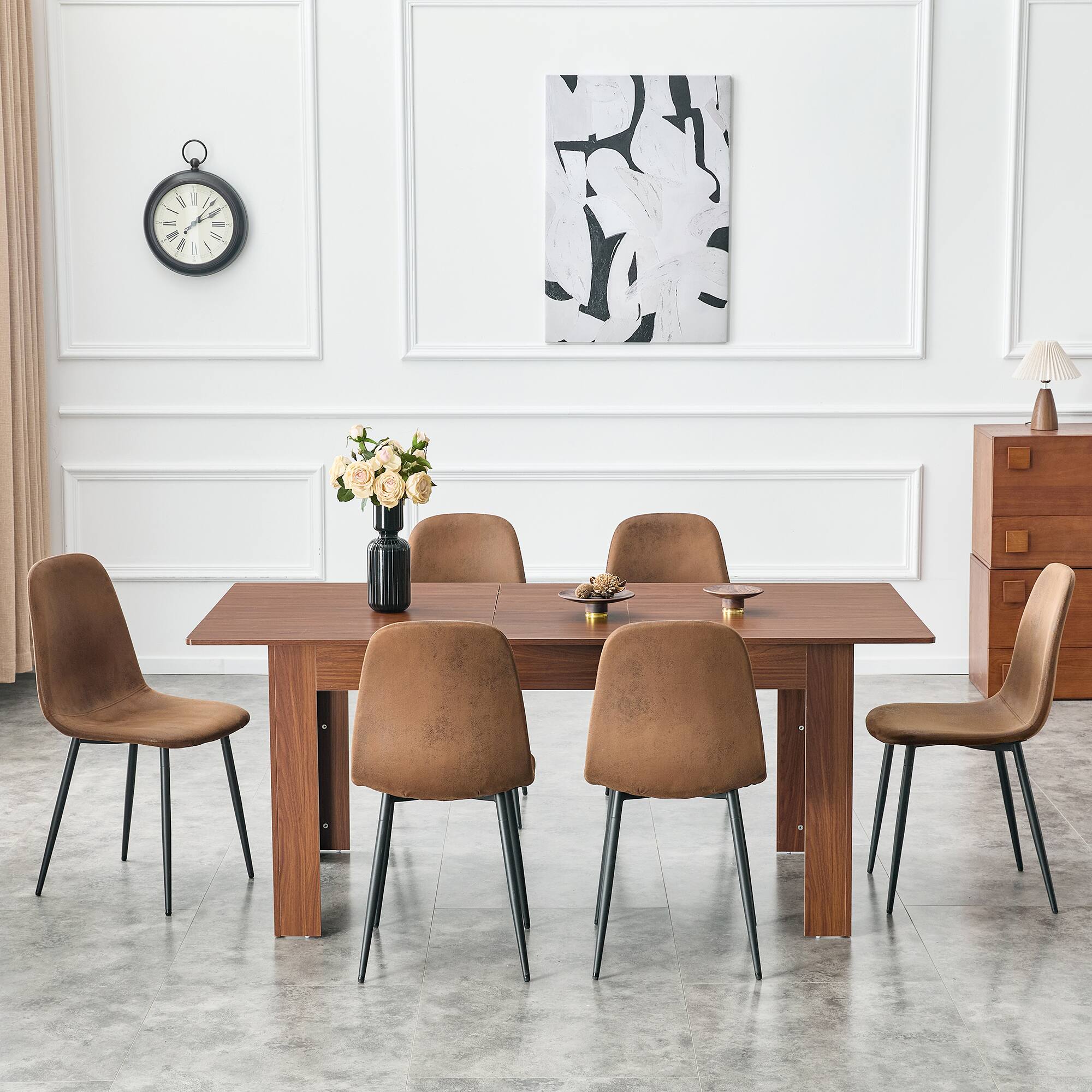 Back. Loheer - Loheer- 7.2ft Extendable Dining Table Walnut Drop Leaf Kitchen Table Space Saving Expandable Desk for Large Family - Walnut.