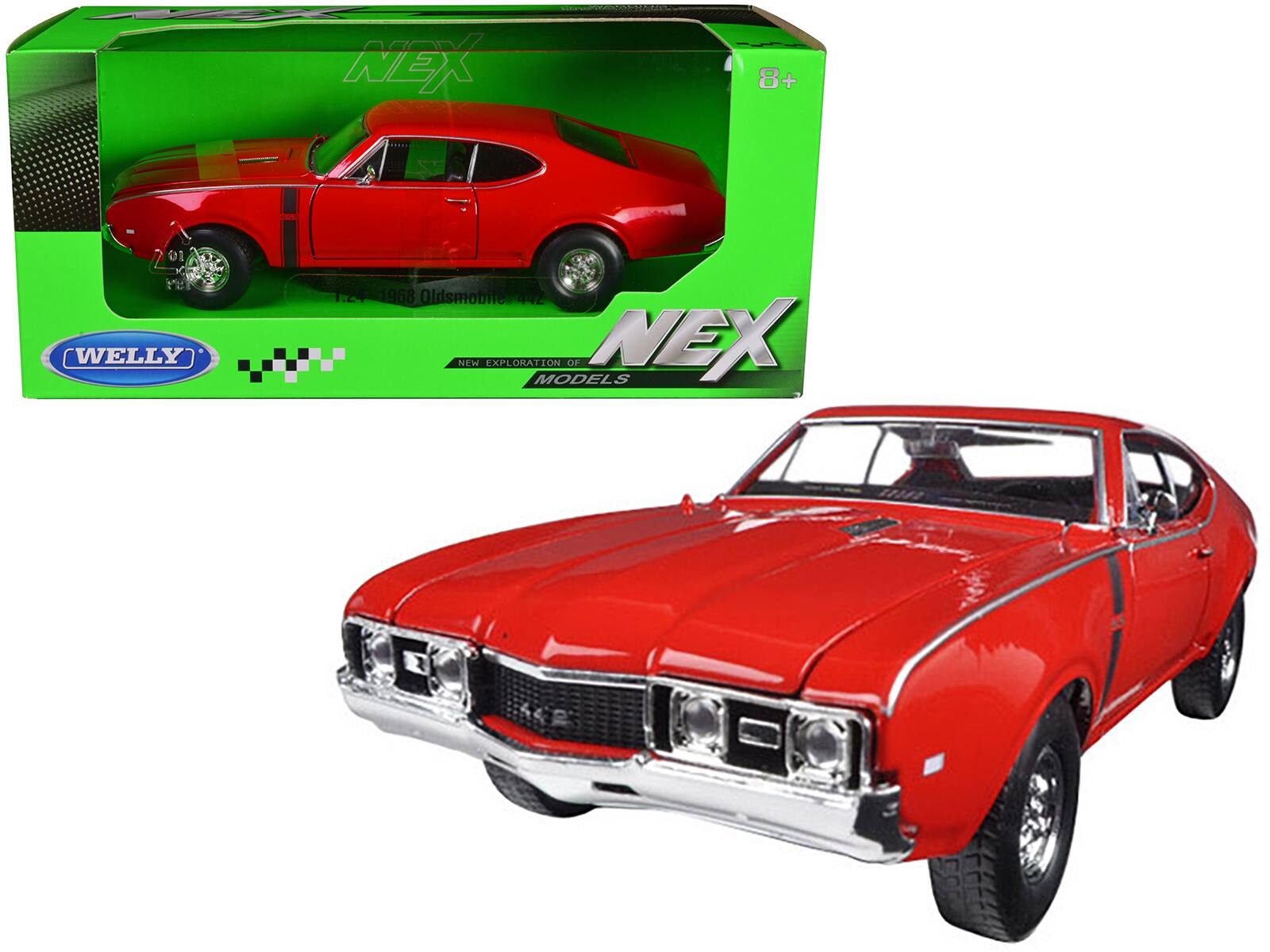 1968 Oldsmobile 442 1/24 Diecast Model Car by Welly - Red