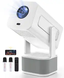 Sugift - Mini Projector WiFi 6 Bluetooth 5.2 Android 11 1080P 4K Support 350-ANSI Lumens 2 Wireless Mics - White
