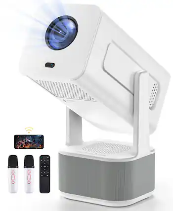 Front. Sugift - Mini Projector WiFi 6 Bluetooth 5.2 Android 11 1080P 4K Support 350-ANSI Lumens 2 Wireless Mics - White.