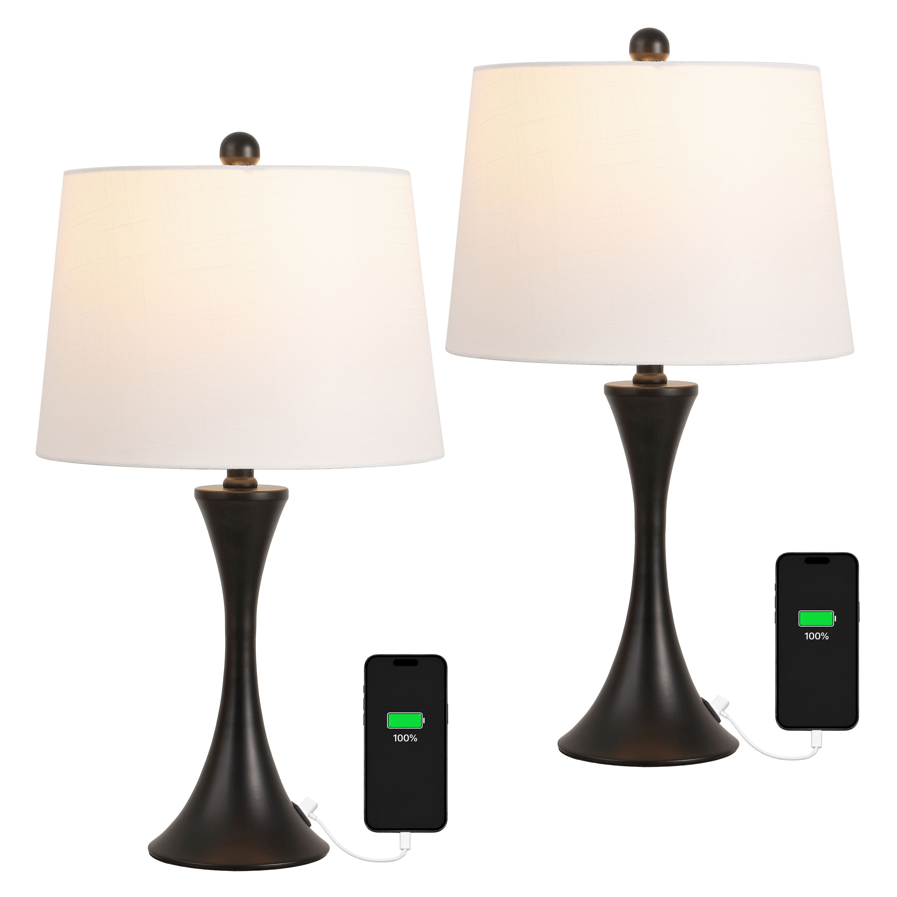 "Jonathan Y - Bennett 23"" Metal Candlestick Table Lamp Set of 2 for Bedroom with Touch Sensor with USB A and C Charging Ports - Black" price history on PriceWatchPro