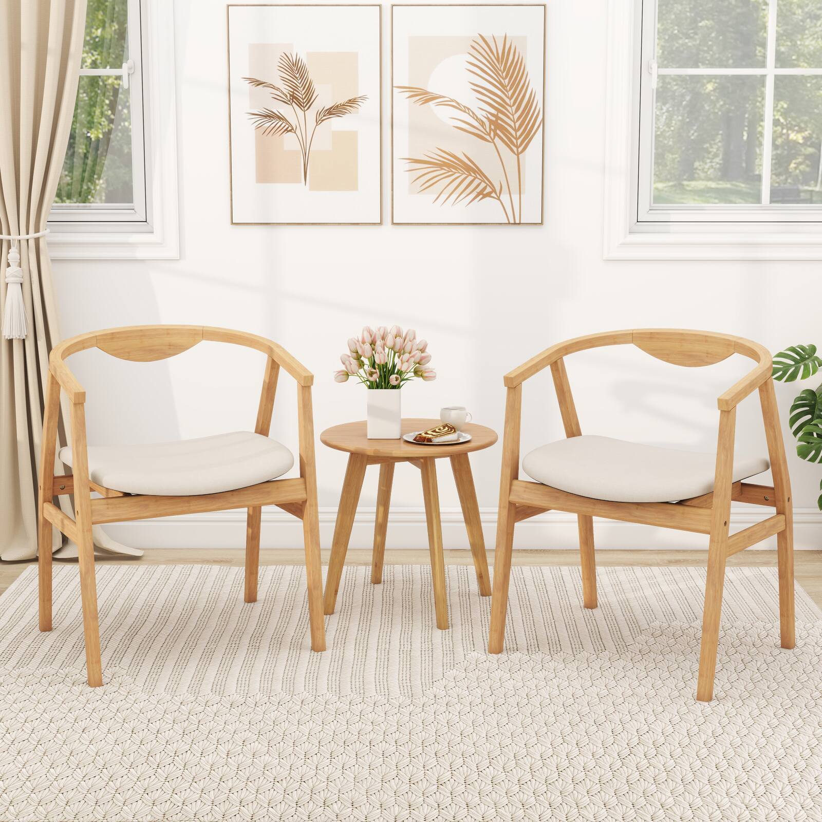 Alt View 3. Gymax - Gymax Set of 2 Leisure Bamboo Armchair Accent Chair w/ Curved Back & Bamboo Structure - Natural.