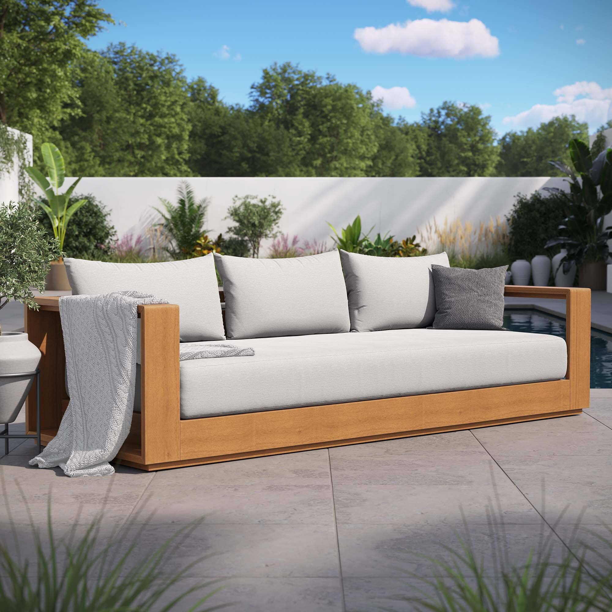 Alt View 7. Modway - Tahoe Outdoor Patio Acacia Wood Sofa by Modway - Natural Light Gray.