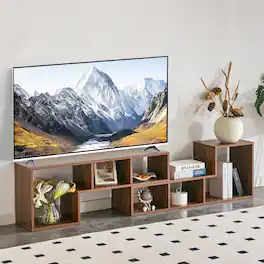 Loheer - Loheer- 4.59 ft Modular L Shaped TV Stand Free Combination Gaming Entertainment Center Open Storage Console - Acacia Wood