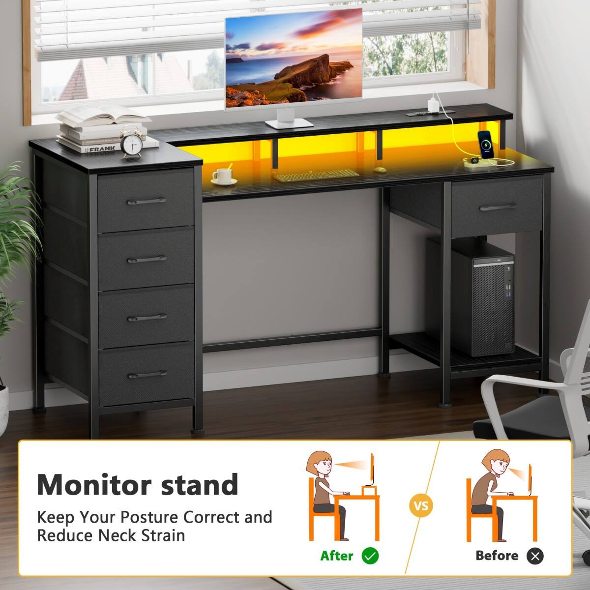 FRANK  
Monitor stand  
Keep Your Posture Correct and Reduce Neck Strain  

After  
VS  
Before