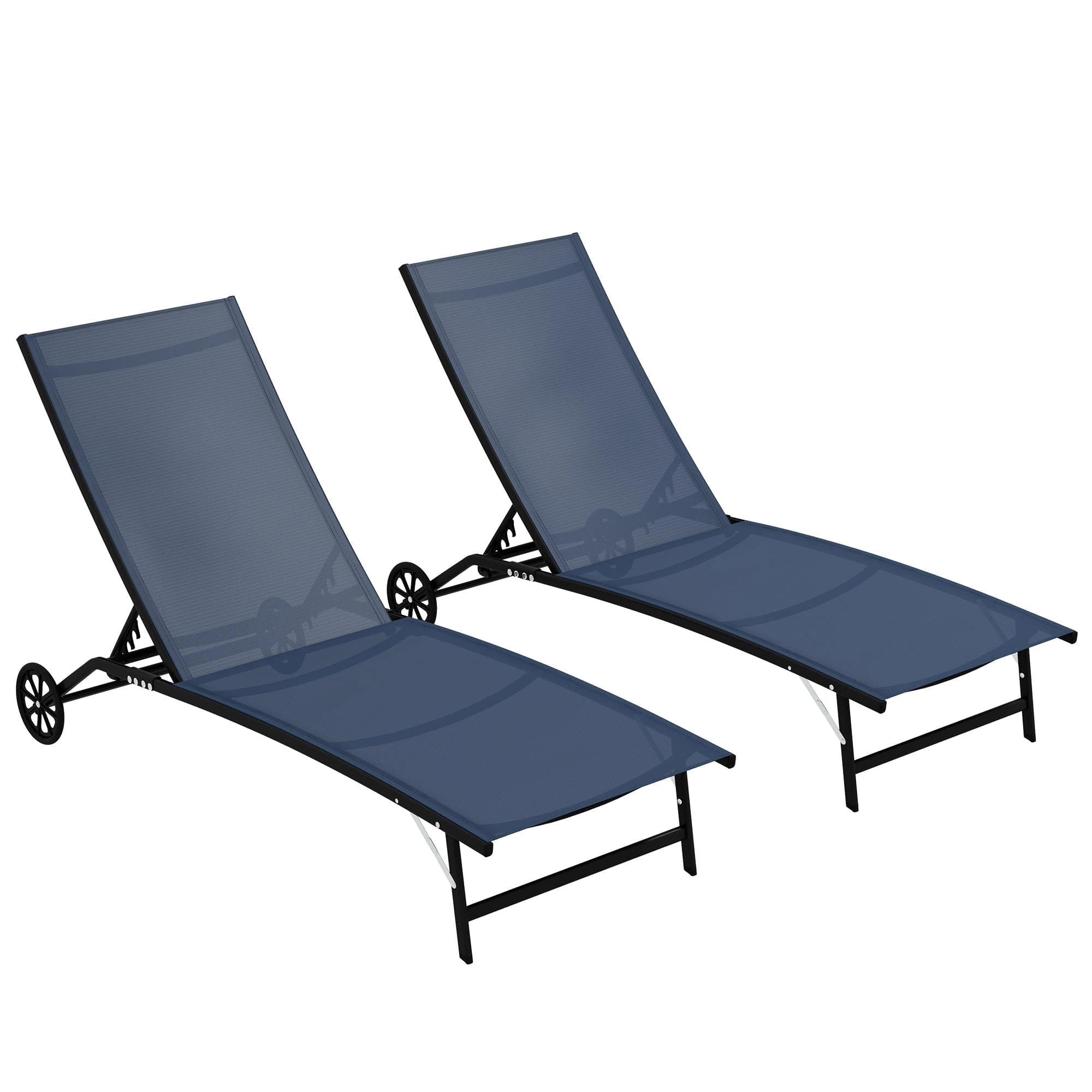 Resenkos - Outdoor Versatile Comfort Chairs With Wheels， 5-Level Adjustable Backrest For Patio, Beach, Yard - Dark Blue
