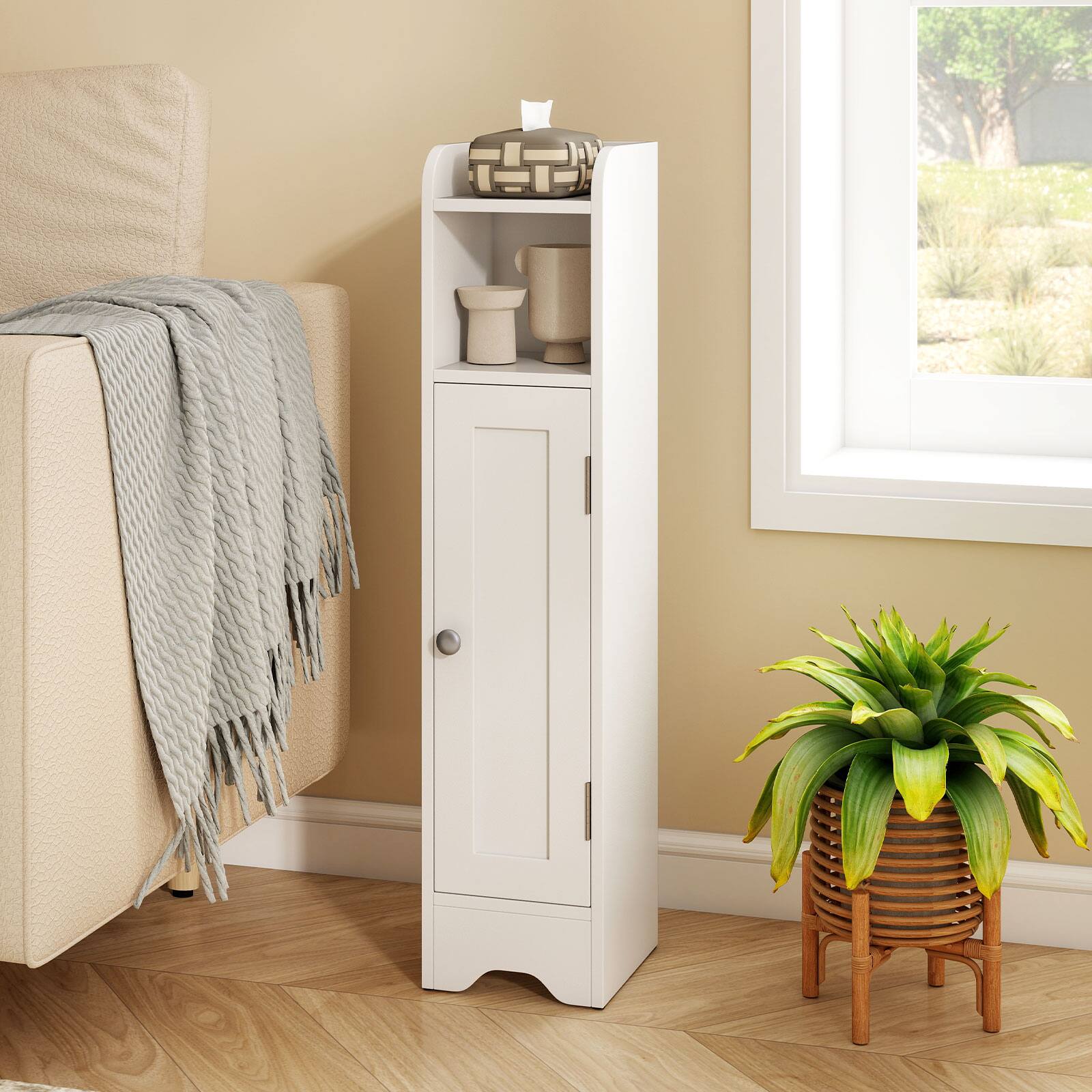 Alt View 1. Costway - Costway Bathroom Storage Cabinet with Door Toilet Paper Holder Stand for Small Spaces White - White.