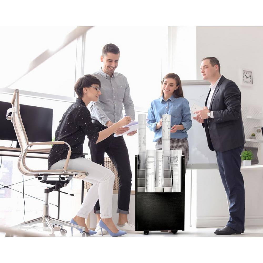 Alt View 1. AdirOffice - Wood 20-Slot Portable Roll File Cart - Black.