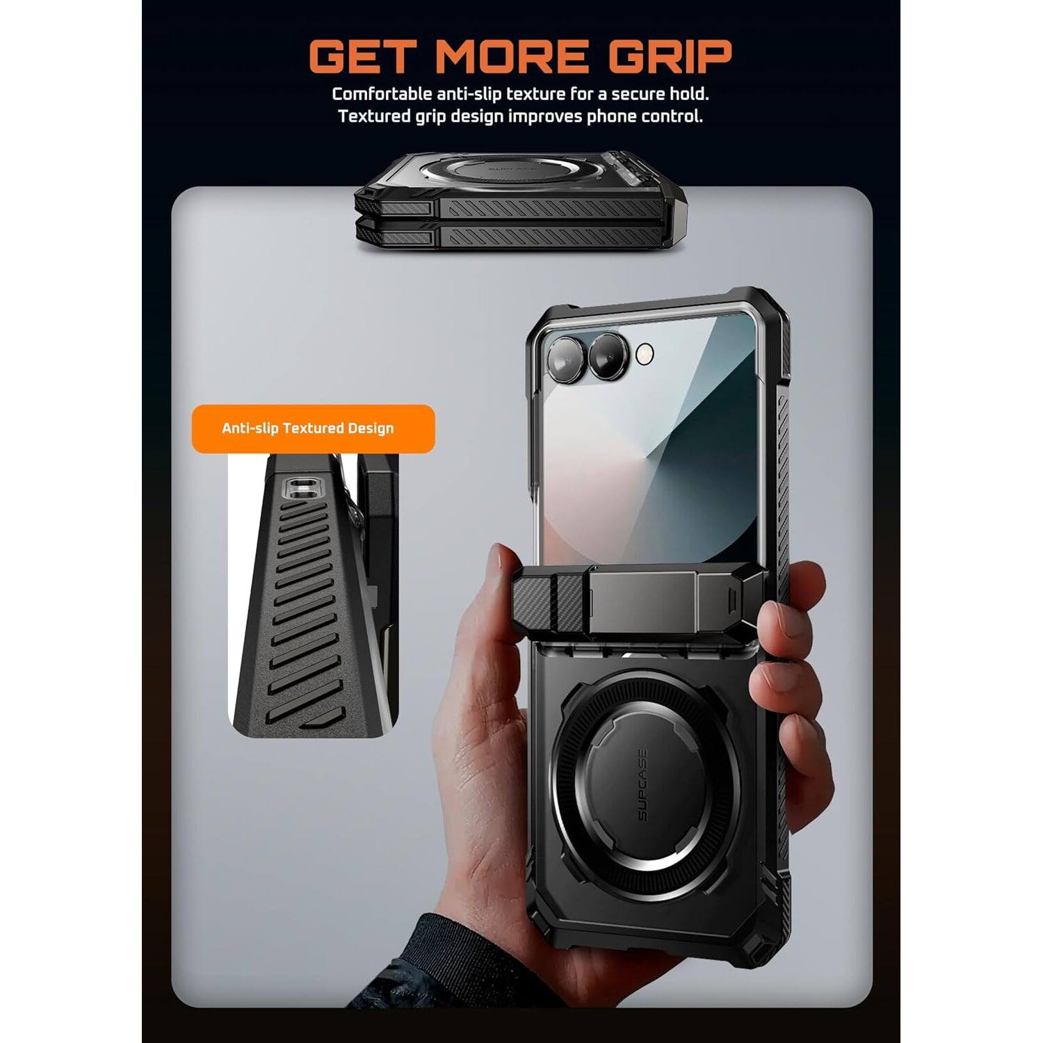 GET MORE GRIP

Comfortable anti-slip texture for a secure hold. Textured grip design improves phone control.

Anti-slip Textured Design

SUPEASE