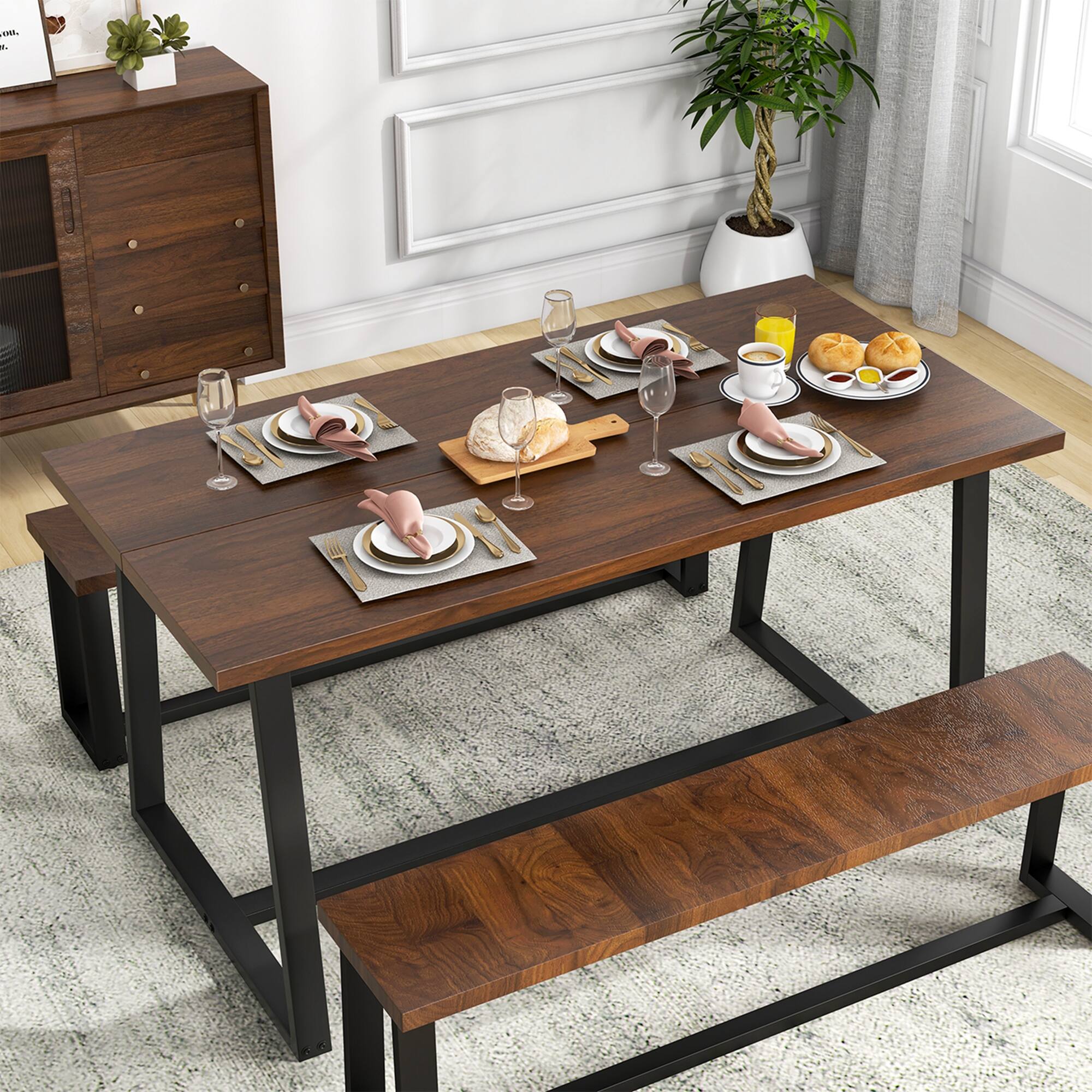 Angle. Costway - 63" Large Dining Table for 4-6 People with Heavy-duty Metal Frame Modern - Coffee.