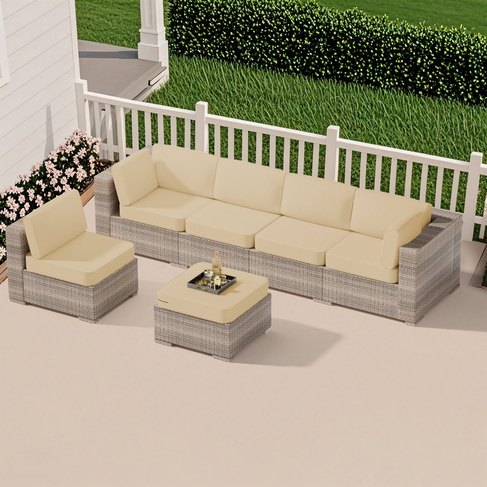 Angle. RYHNUYNE - 14-Piece Outdoor Patio Sofa Cushions, Khaki Seat Cushion with Zipper, Water-Resistant Patio Furniture Cushion - Khaki.