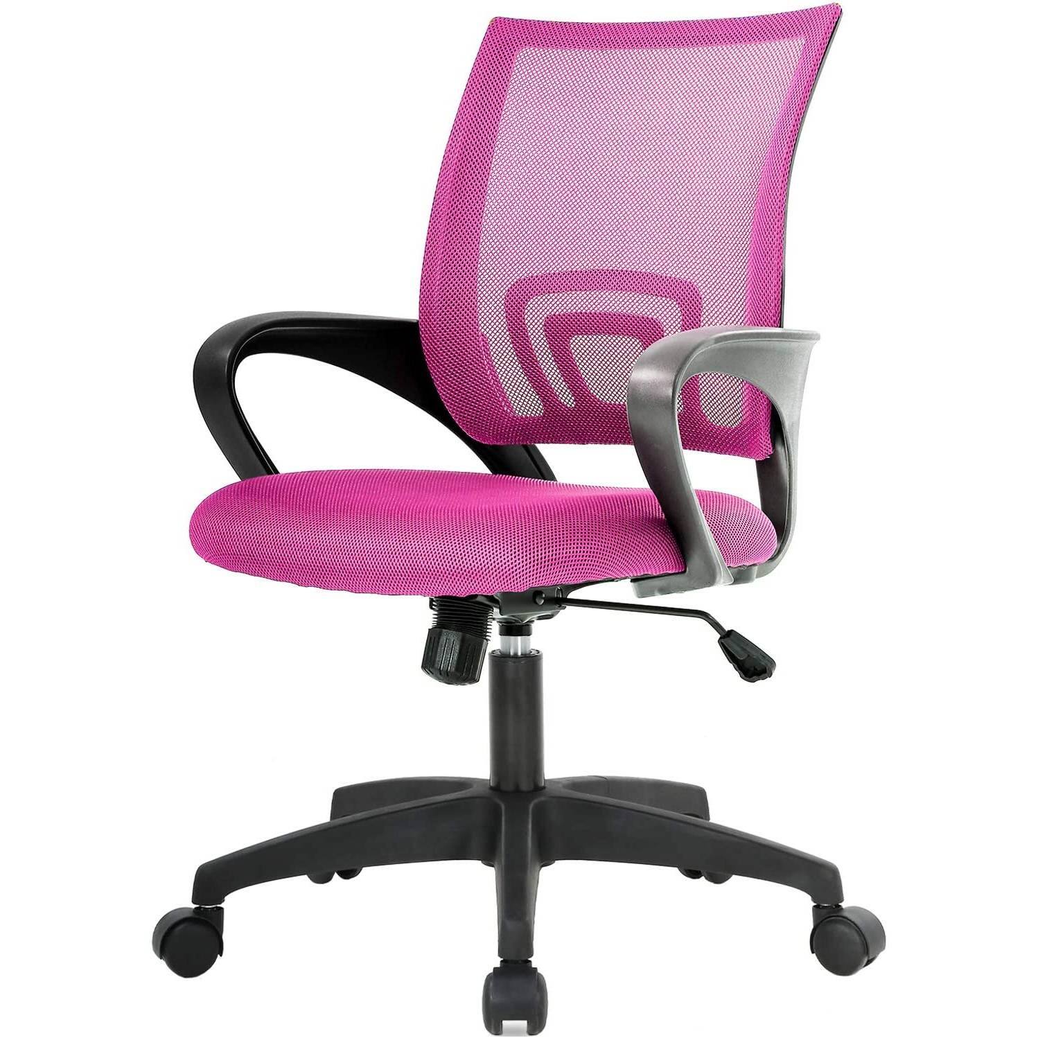Angle. Hivvago - Pink Modern Mid-Back Ergonomic Mesh Office Desk Chair with Armrest on Wheels - Pink.