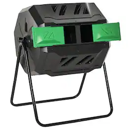 Outsunny - Tumbling Compost Bin Outdoor 360° Dual Chamber Rotating Composter 43 Gallon - Green