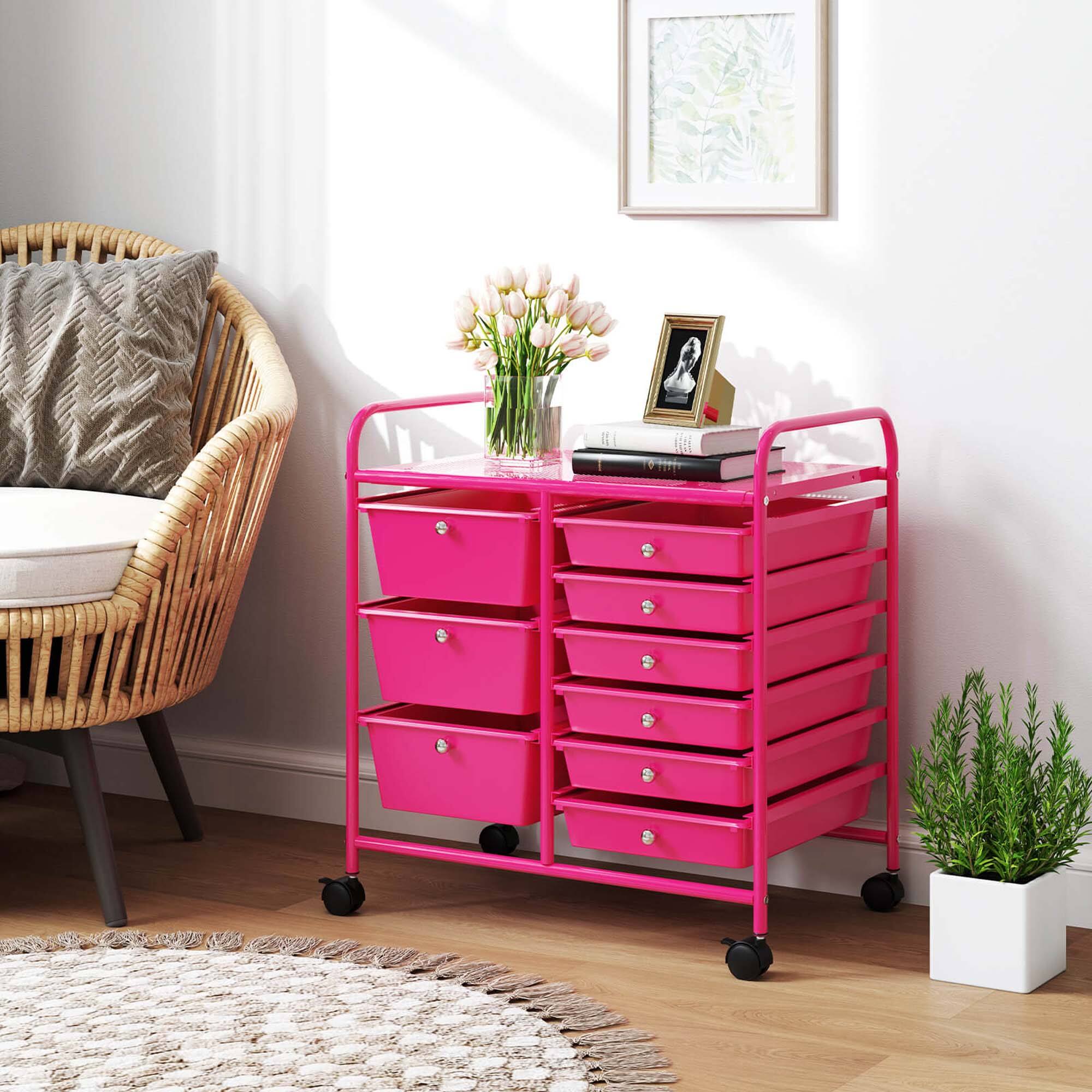 Alt View 3. Costway - Costway 9 Drawer Rolling Organizer Cart Utility Storage Tools Scrapbook Paper Multi-Use Hot Pink - Hot Pink.