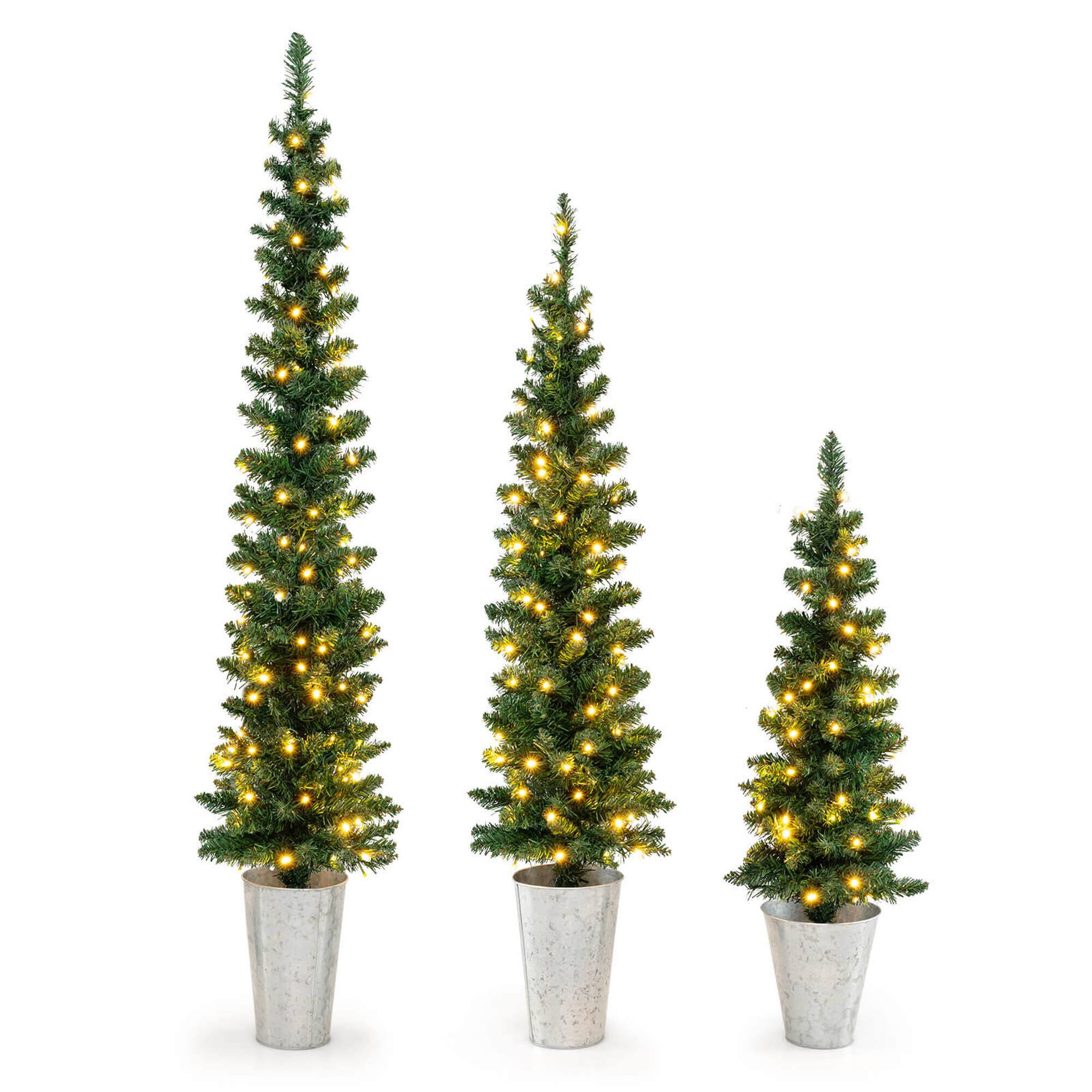 Costway - Set of 3 Pre-Lit Artificial Christmas Trees with 423 Branch Tips 3, 4, 5 FT - Green