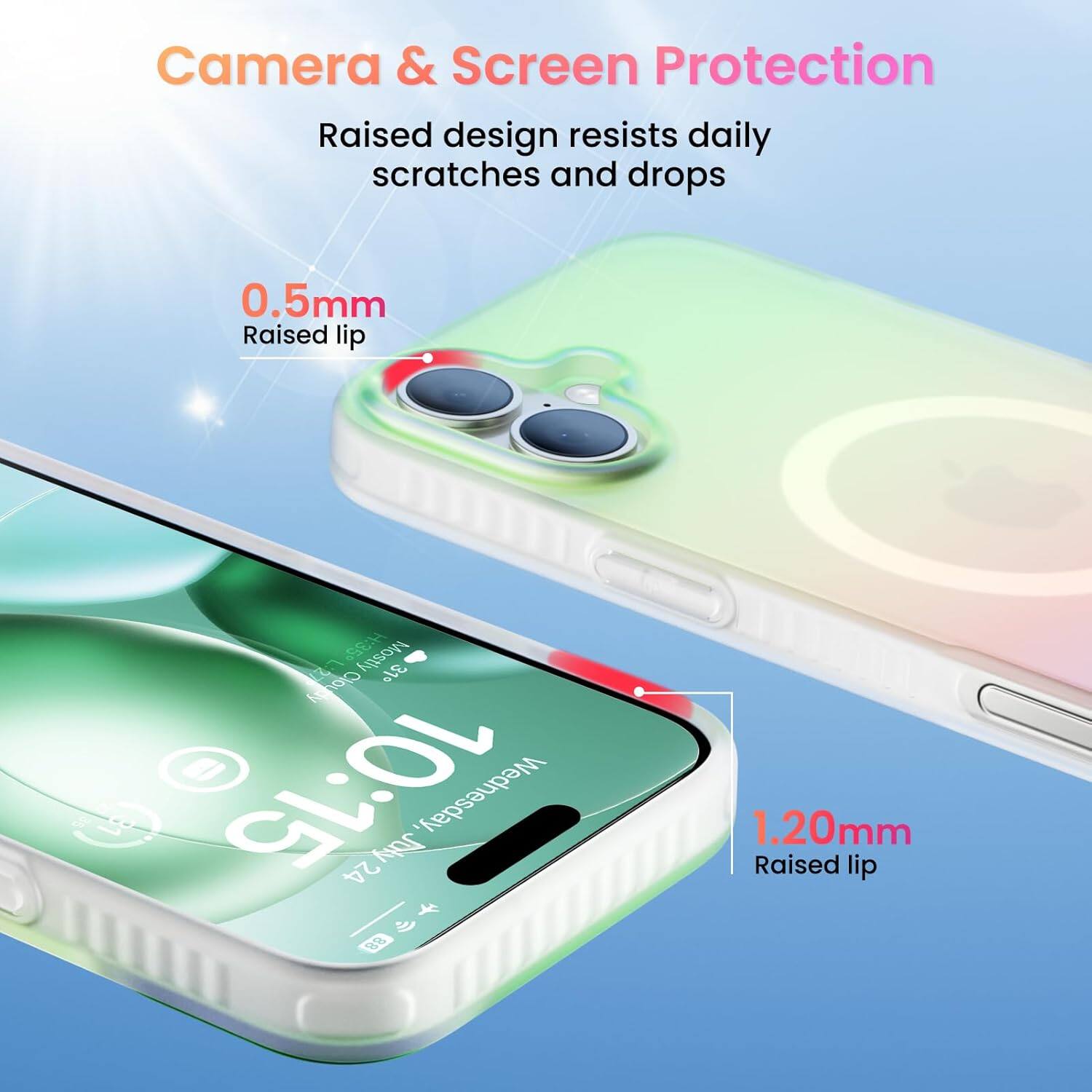 Camera & Screen Protection Raised design resists daily scratches and drops 0.5mm Raised lip 1.20mm Raised lip