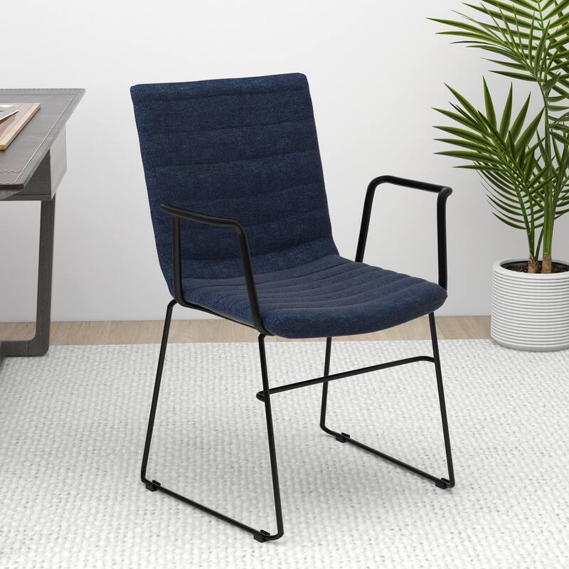 Angle. LeisureMod - Zylar Office ArmChair with PU Leather, Foam Cushion, Stainless Steel Base & Ergonomic Support - Dark Blue.