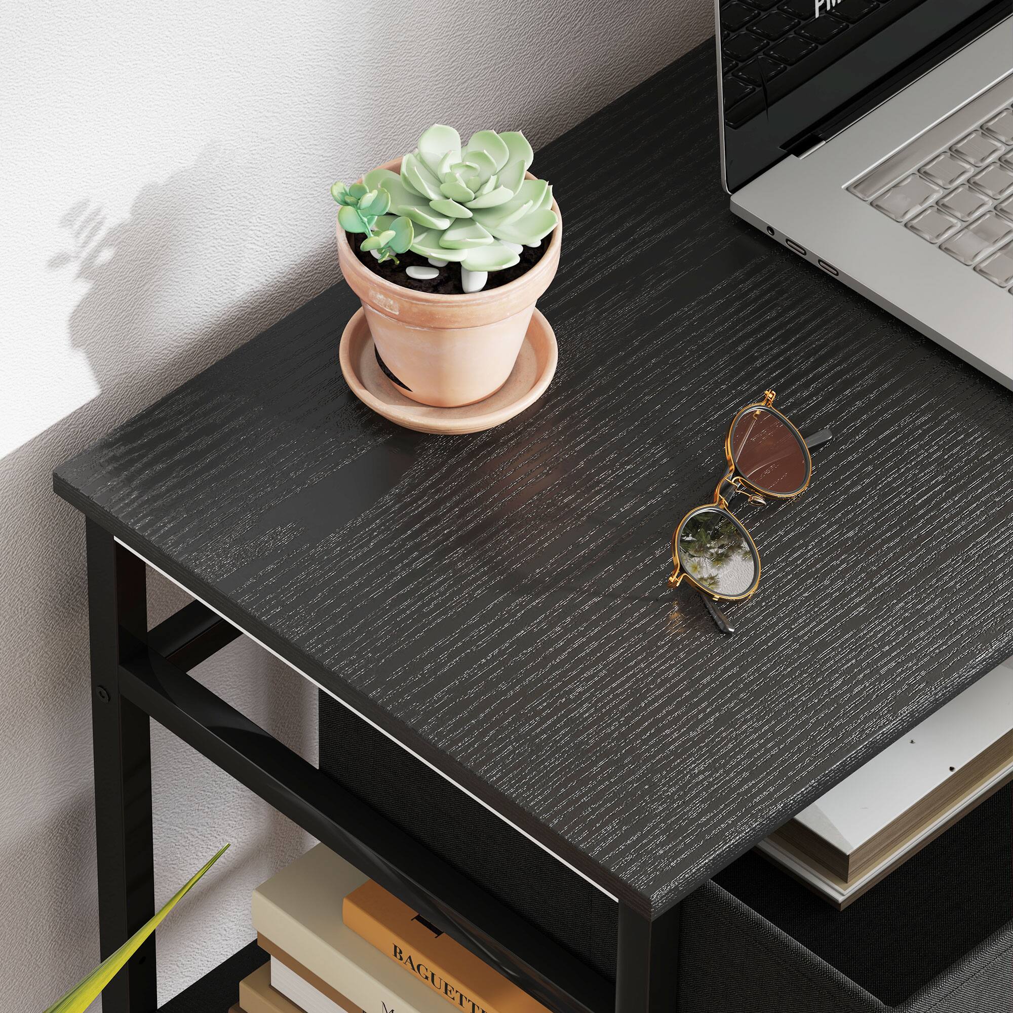 Alt View 7. Homcom - 47" Computer Desk with 3 Fabric Drawers, Home Office Desk with Adjustable Shelves, Small Writing Desk - Black.