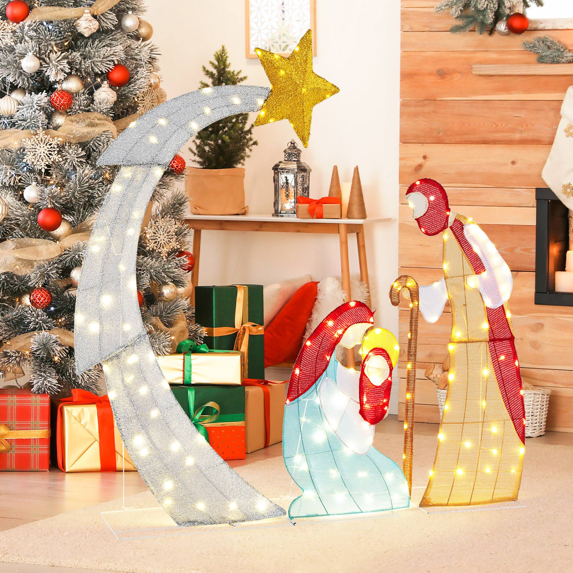 Alt View 4. Gymax - Gymax 5FT Lighted Christmas Nativity Scene Outdoor Christmas Holy Family Decoration - Warm White.