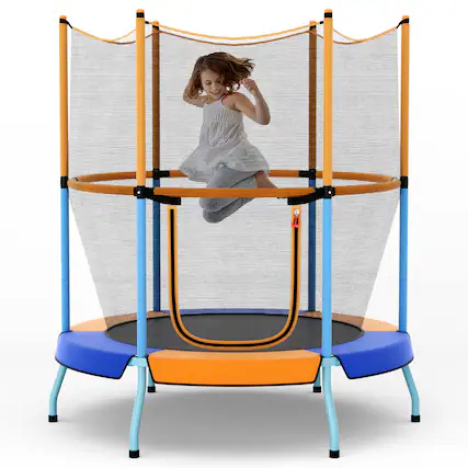 Front. Costway - Costway 48" Toddler Trampoline for Kids with Safety Enclosure Net Heavy-duty Frame - Blue,Orange.