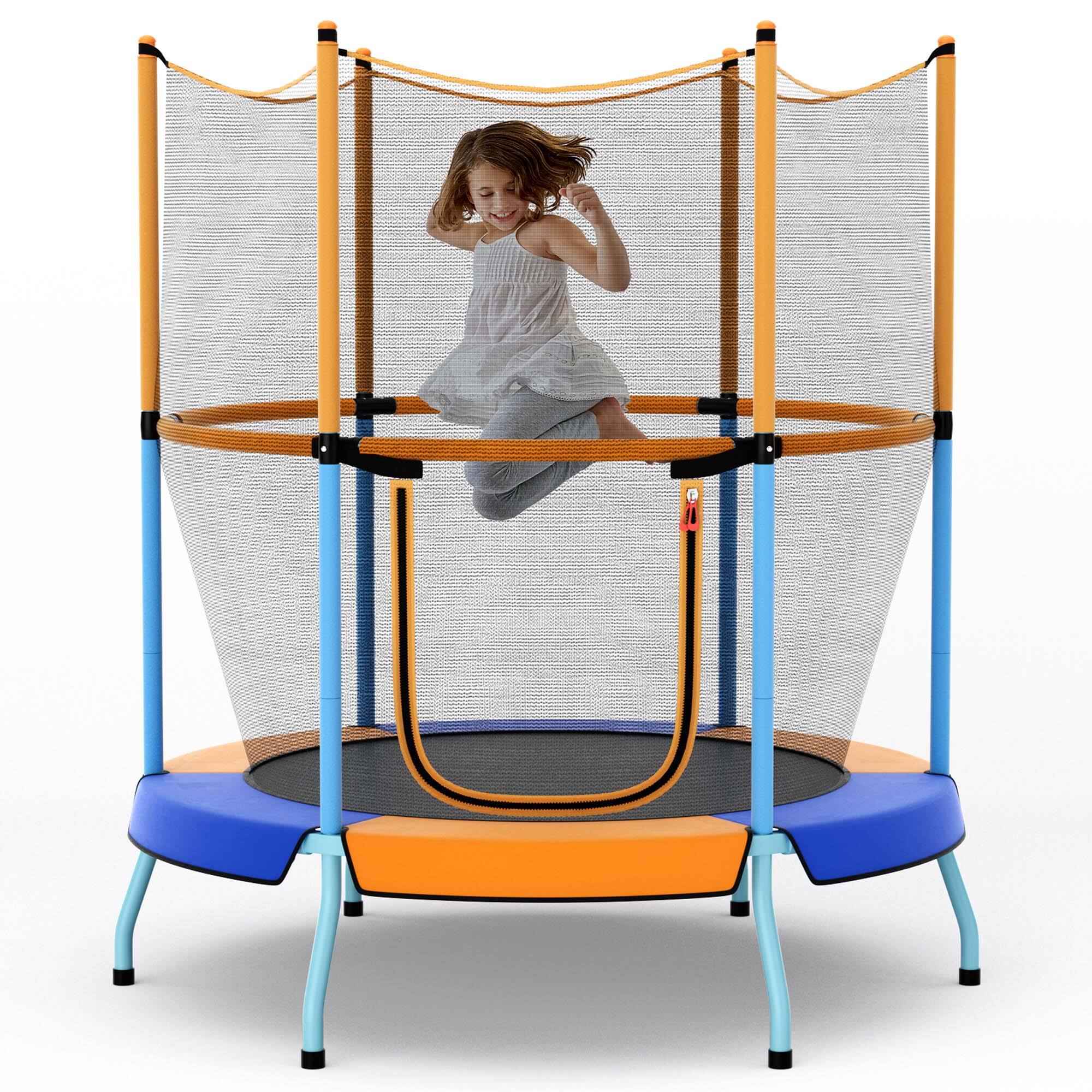 Costway - 48" Toddler Trampoline for Kids with Safety Enclosure Net Heavy-duty Frame - Blue,Orange