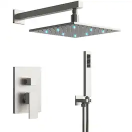 GRANDJOY - LED Rainfall Dual Function Shower System with Pressure Balance Valve - Brushed Nickel