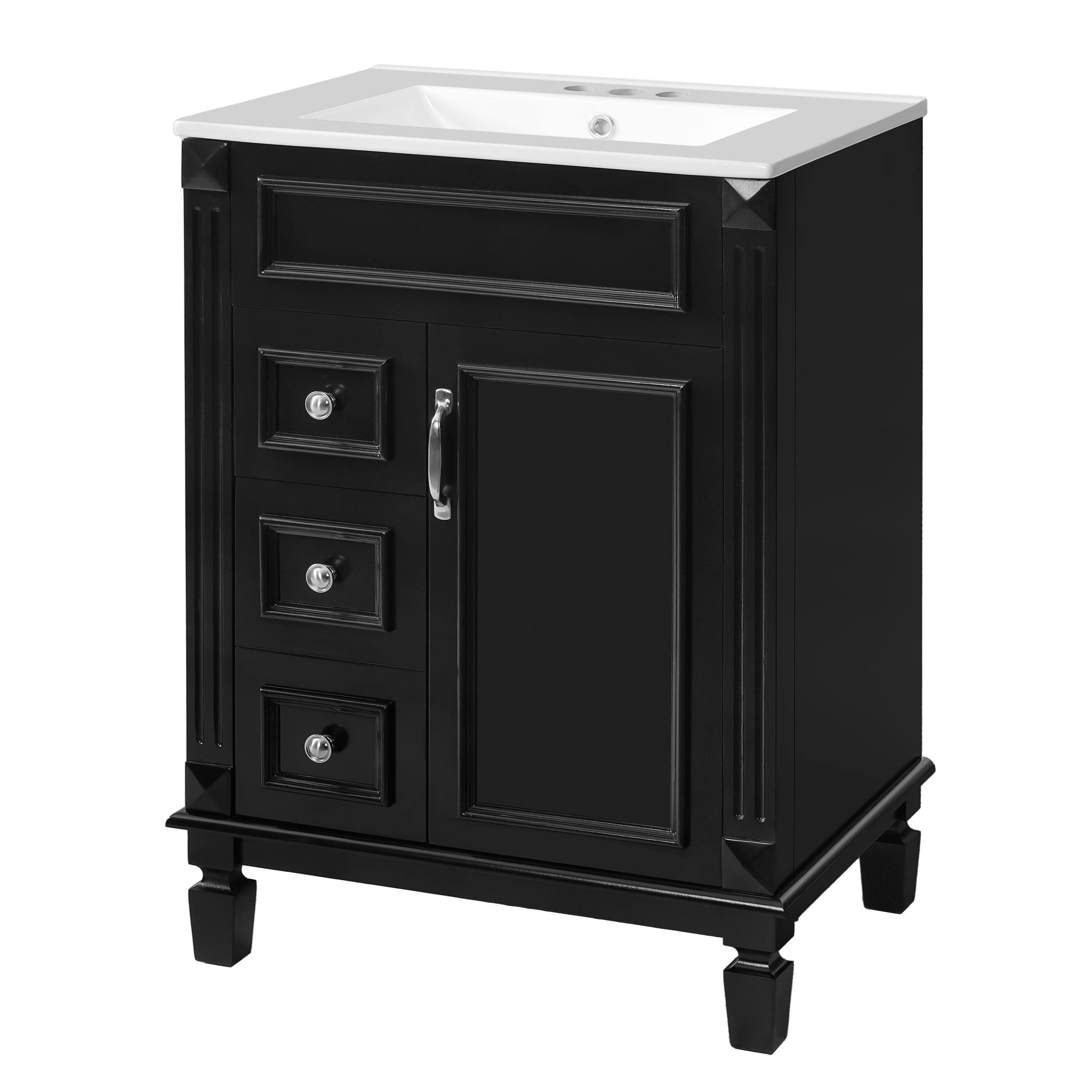 Alt View 10. Boyel Living - 24 Inch French Style Bathroom Vanity with Ceramic Sink and Drawers Black - Black.
