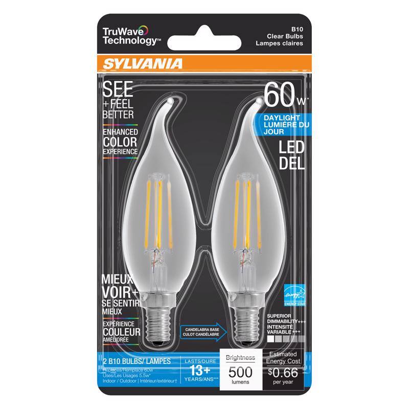 Sylvania - TruWave B10 E12 (Candelabra) LED Bulb Daylight 60 Watt Equivalence 2 pk price history on PriceWatchPro