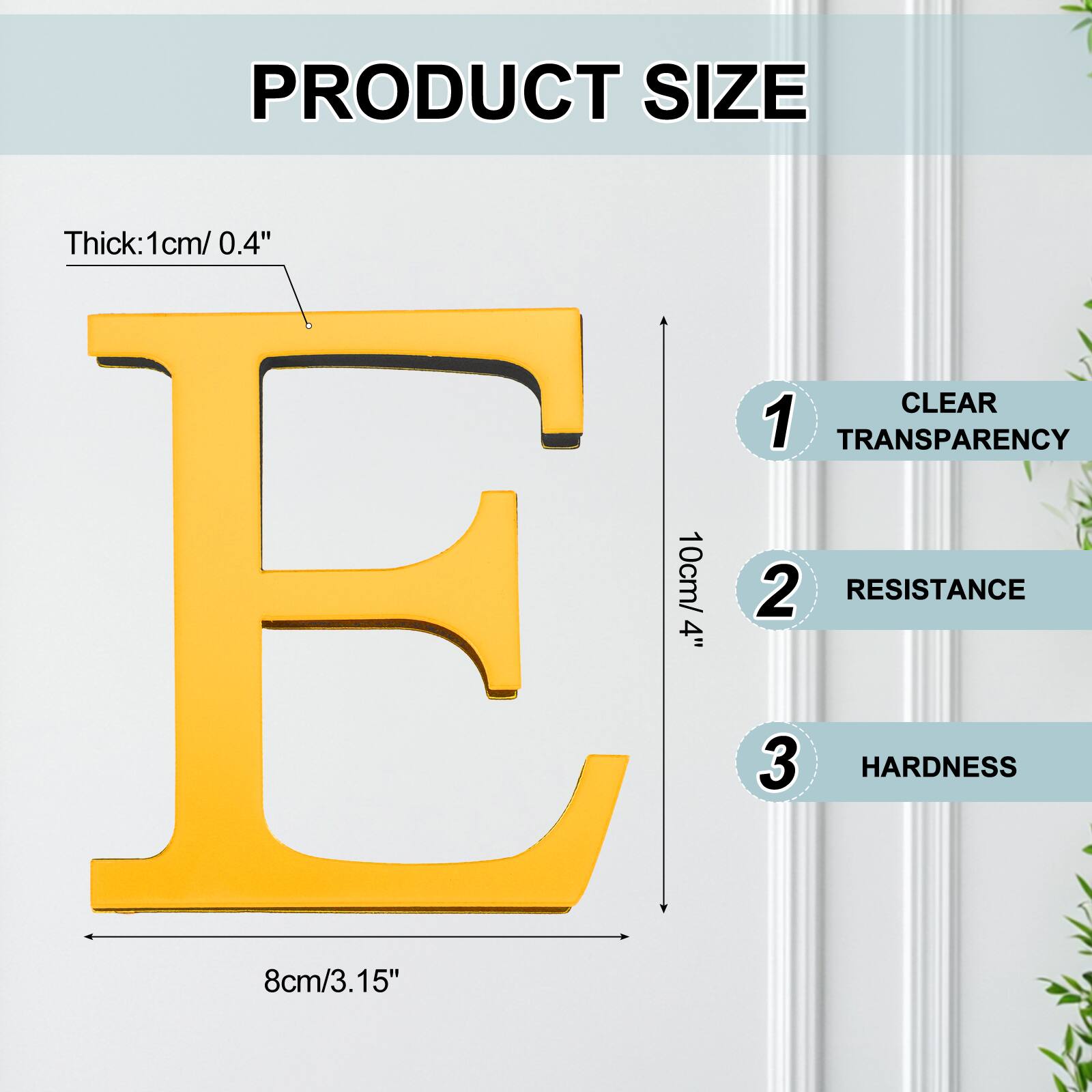 PRODUCT SIZE

Thick: 1cm/ 0.4"

1. CLEAR TRANSPARENCY
2. 10cm/ 4" RESISTANCE
3. 8cm/ 3.15" HARDNESS