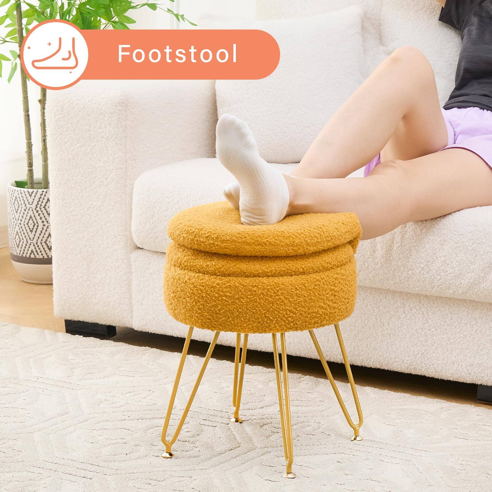 Alt View 3. JETRANSPORT - Storage Ottoman Vanity Stool Chair Folding Teddy Makeup Multifunctional Upholstered Footstool Metal - White Small.