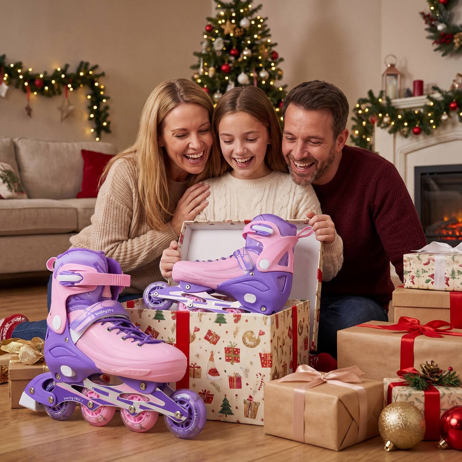 Alt View 3. Costway - Costway Kids Inline Skates, 4-Size Adjustable Light Roller Skates with Illuminating Wheels - Purple.