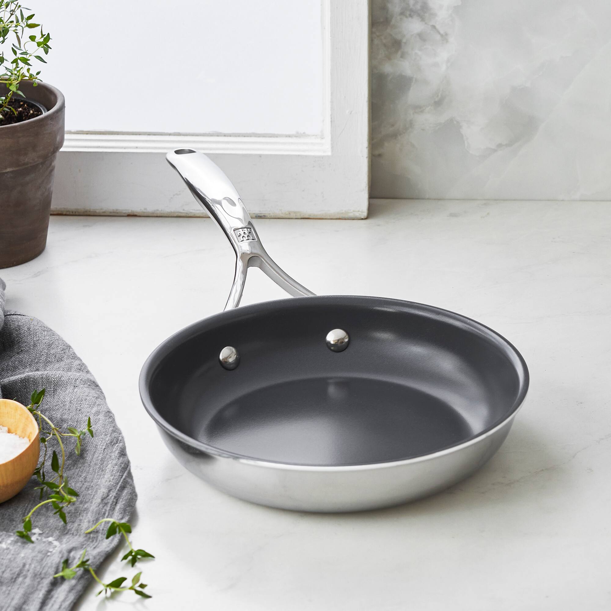 Alt View 3. ZWILLING - ZWILLING Energy Plus 8-inch Stainless Steel Ceramic Nonstick Fry Pan - Stainless Steel.