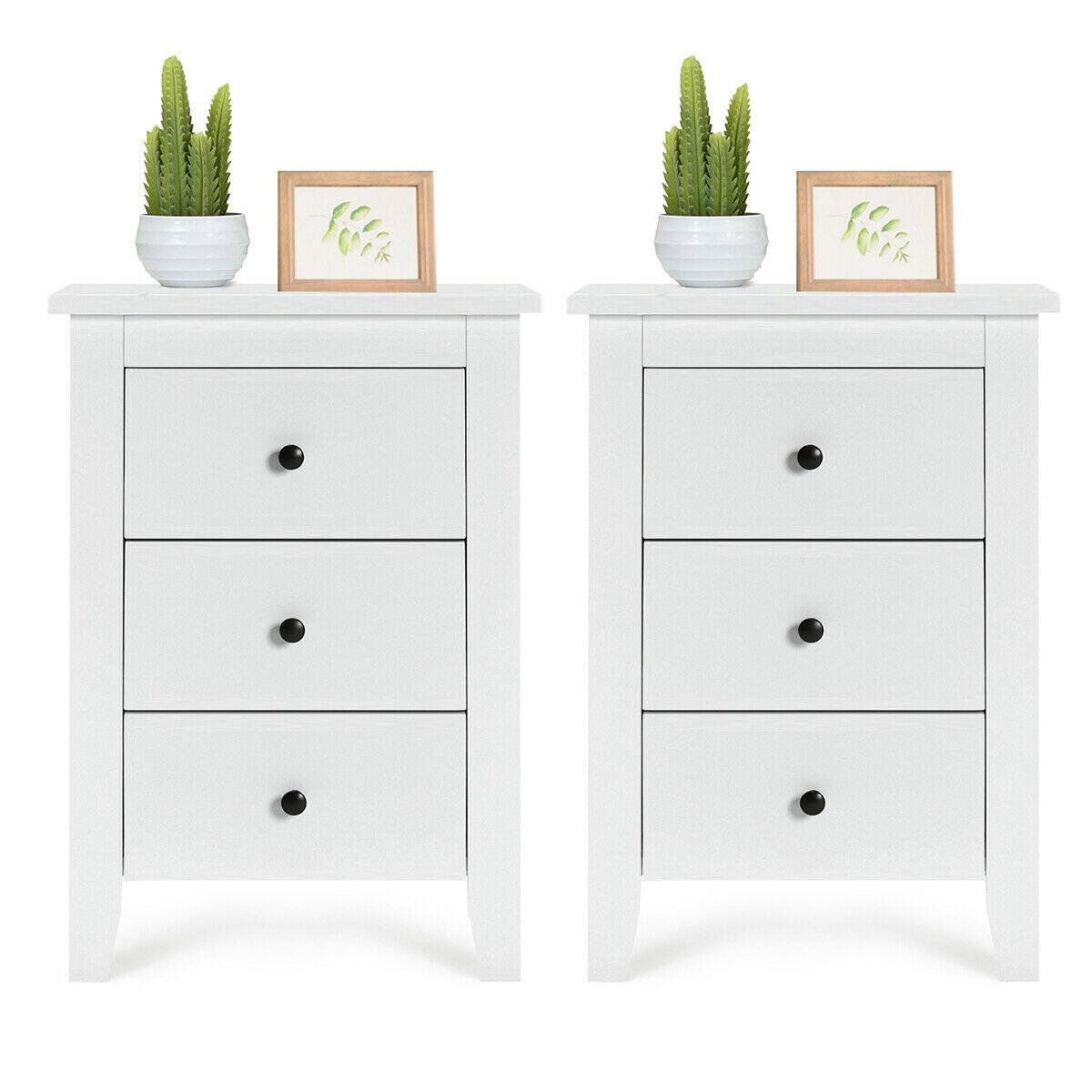 Alt View 16. Costway - 2PCS Nightstand End Beside Table Drawers Modern Storage Bedroom Furniture - White.