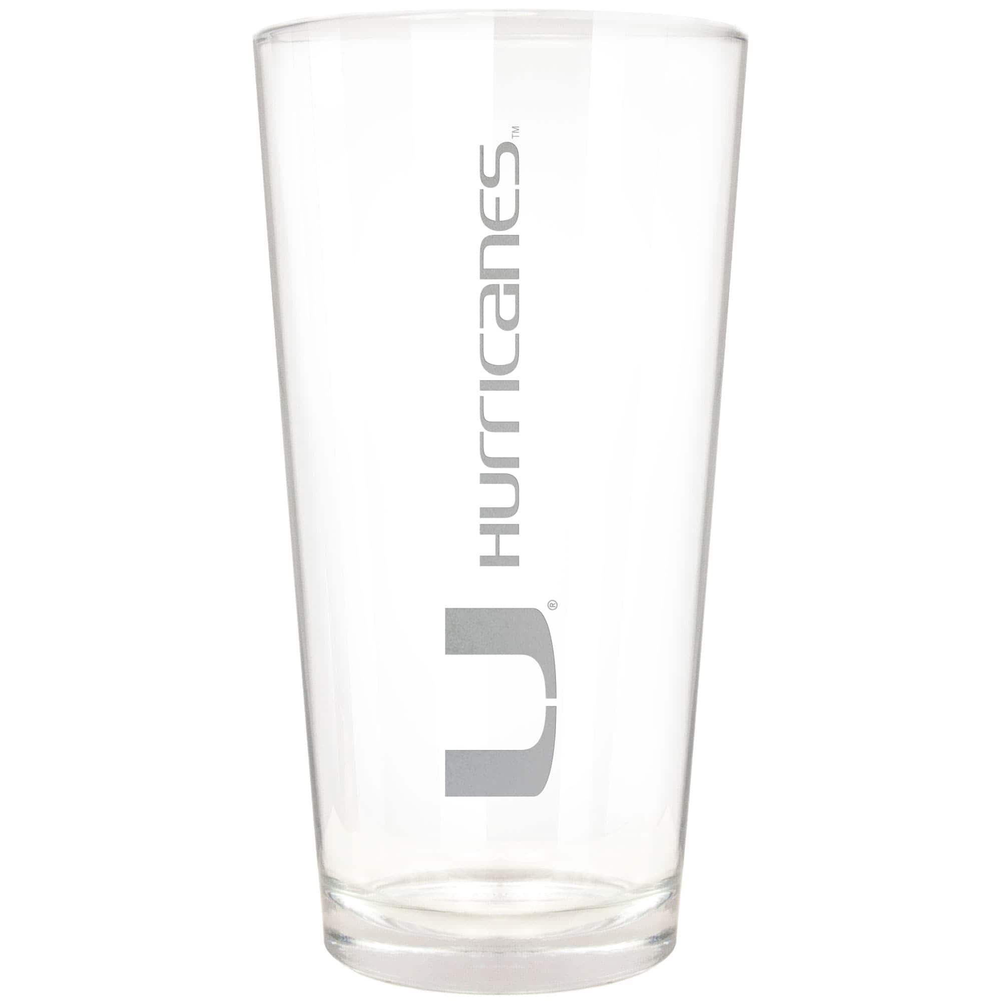 Front. Great American Products - Miami Hurricanes Etched 16oz. Vertical Rally Cry Pint Glass - Multicolor.