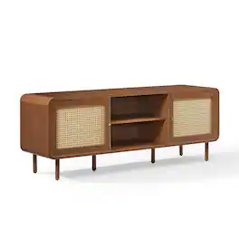 Crosley Furniture - Nora Modern Record Player Cabinet With Vinyl Storage, Rattan Turntable Stand - Gray