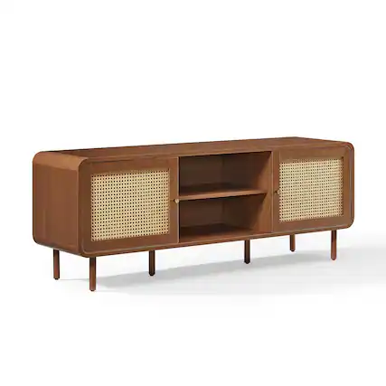 Front. Crosley Furniture - Nora Modern Record Player Cabinet With Vinyl Storage, Rattan Turntable Stand - Gray.